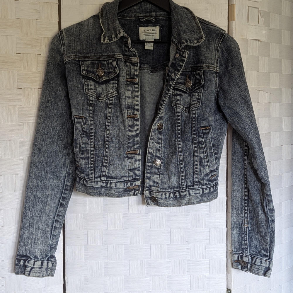 Hollister Denim Trucker Jacket  Medium Wash Button Front Y2K Classic Blue Jean